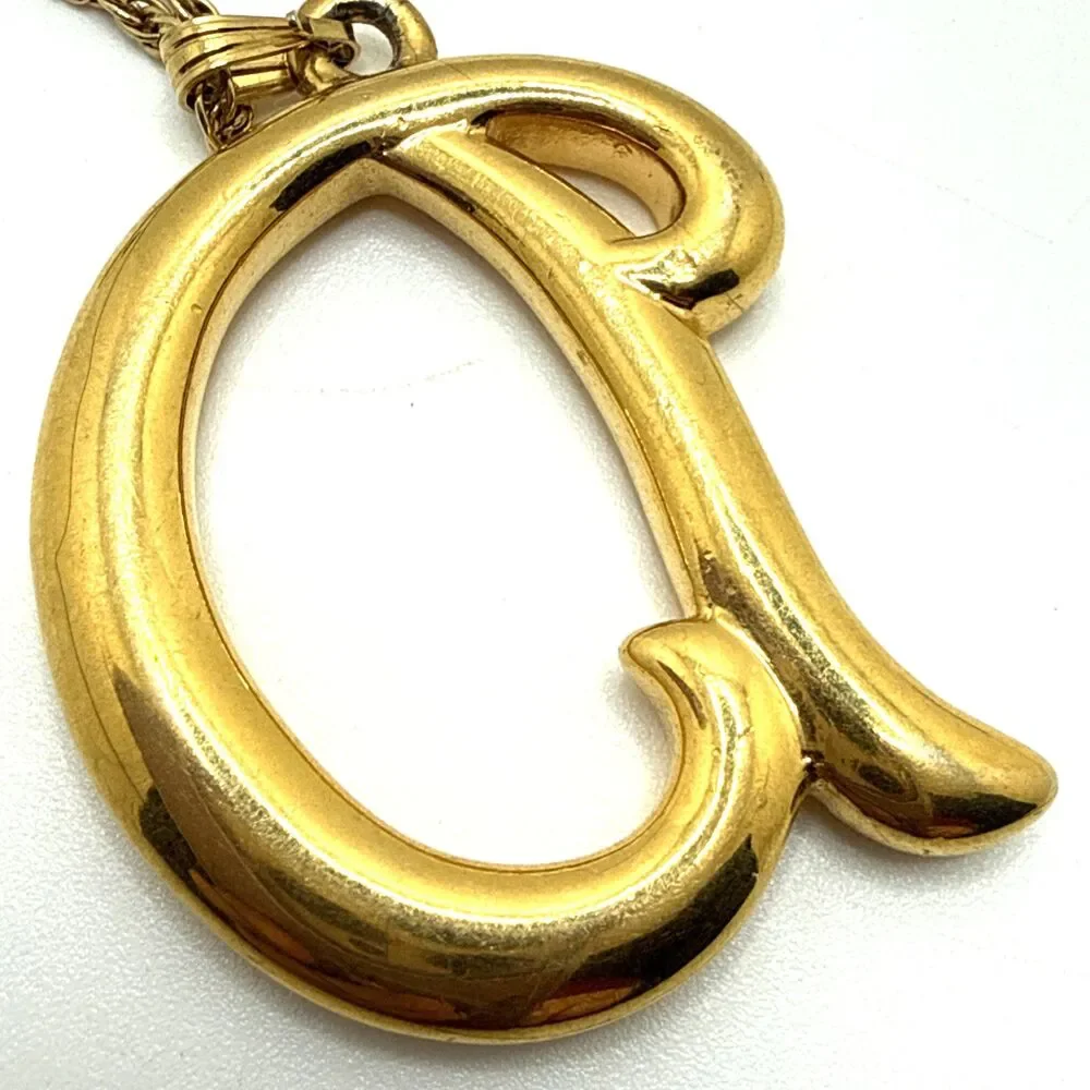 Vintage AVON Monogram D Pendant Necklace Monet Gold Tone Chain Long 30